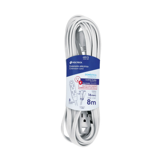 Extensión doméstica aterrizada 8 m blanca con clavija plana Caja con 6, 49572