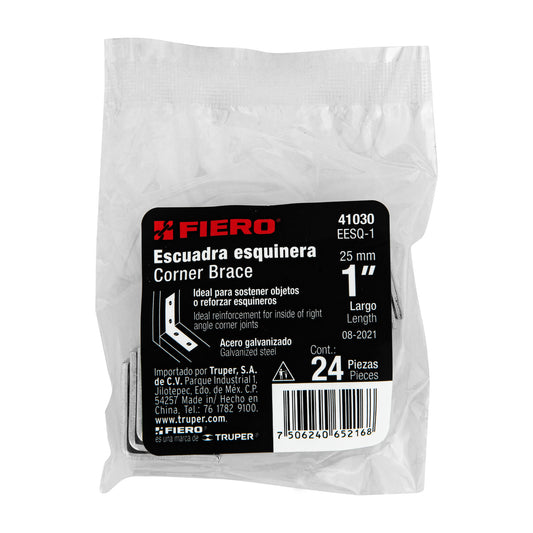 Bolsa con 24 escuadras esquineras 1' x 1', Fiero Caja con 6, 41030