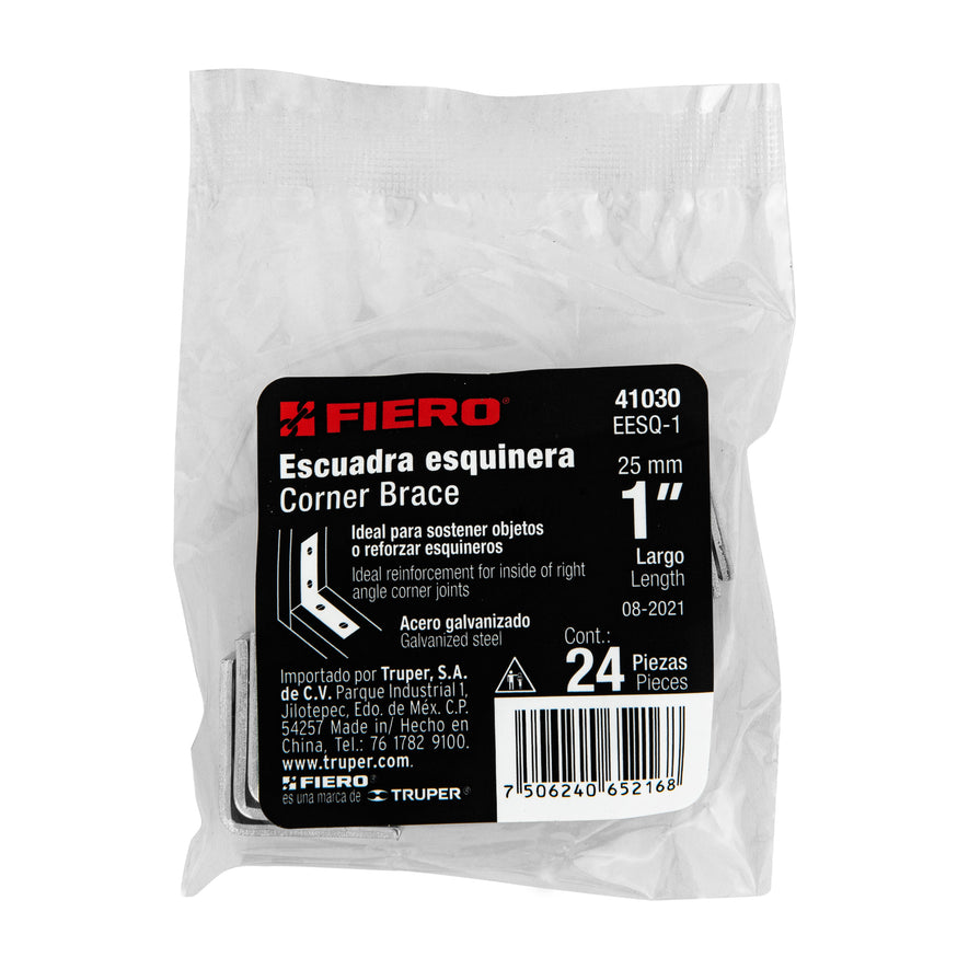 Bolsa con 24 escuadras esquineras 1' x 1', Fiero Caja con 6, 41030