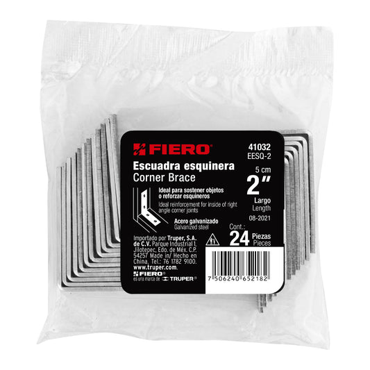 Bolsa con 24 escuadras esquineras 2' x 2', Fiero Caja con 6, 41032