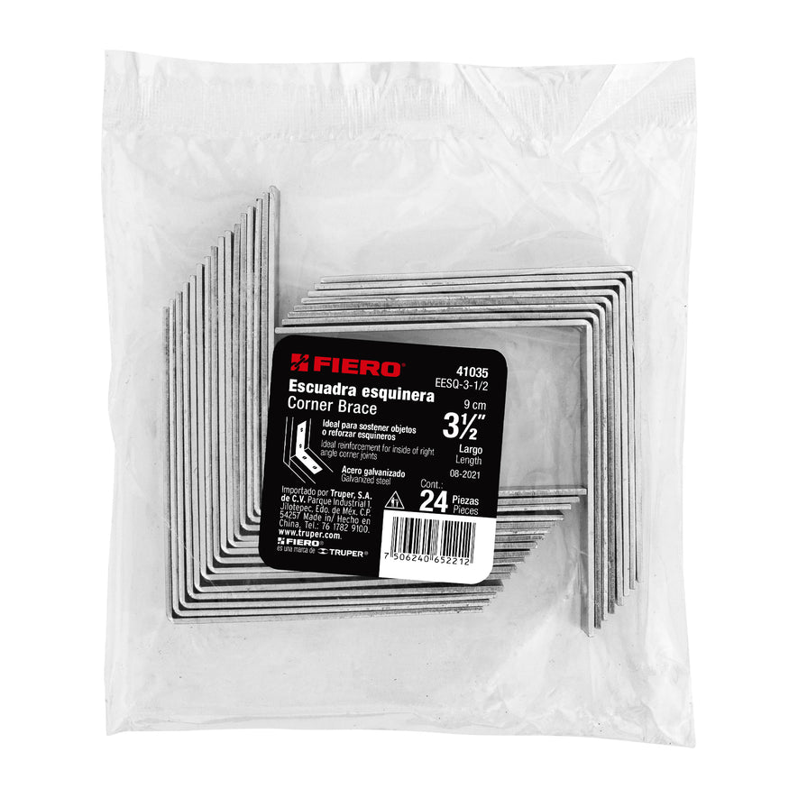 Bolsa con 24 escuadras esquineras 3-1/2' x 3-1/2', Fiero Caja con 6, 41035