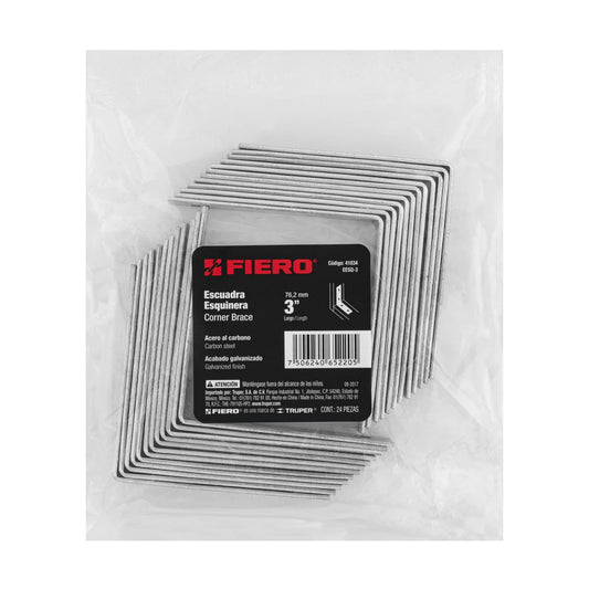 Bolsa con 24 escuadras esquineras 3' x 3', Fiero Caja con 6, 41034