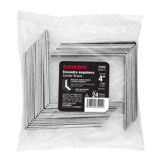 Bolsa con 24 escuadras esquineras 4' x 4', Fiero Caja con 6, 41036