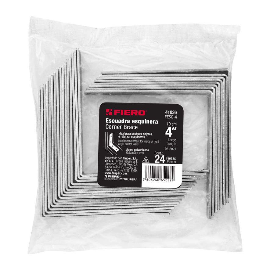 Bolsa con 24 escuadras esquineras 4' x 4', Fiero Caja con 6, 41036