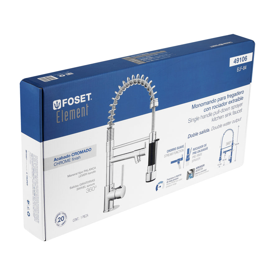 Monomando con doble salida para fregadero, Cromo, Element, 49106