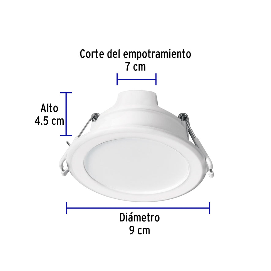 Luminario LED empotrable 5 W redondo, luz de día, Basic Caja con 4, 25086