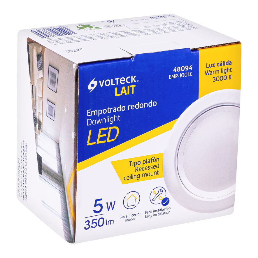 Luminario LED empotrado redondo de 5 W, luz cálida, Volteck Caja con 2, 48094