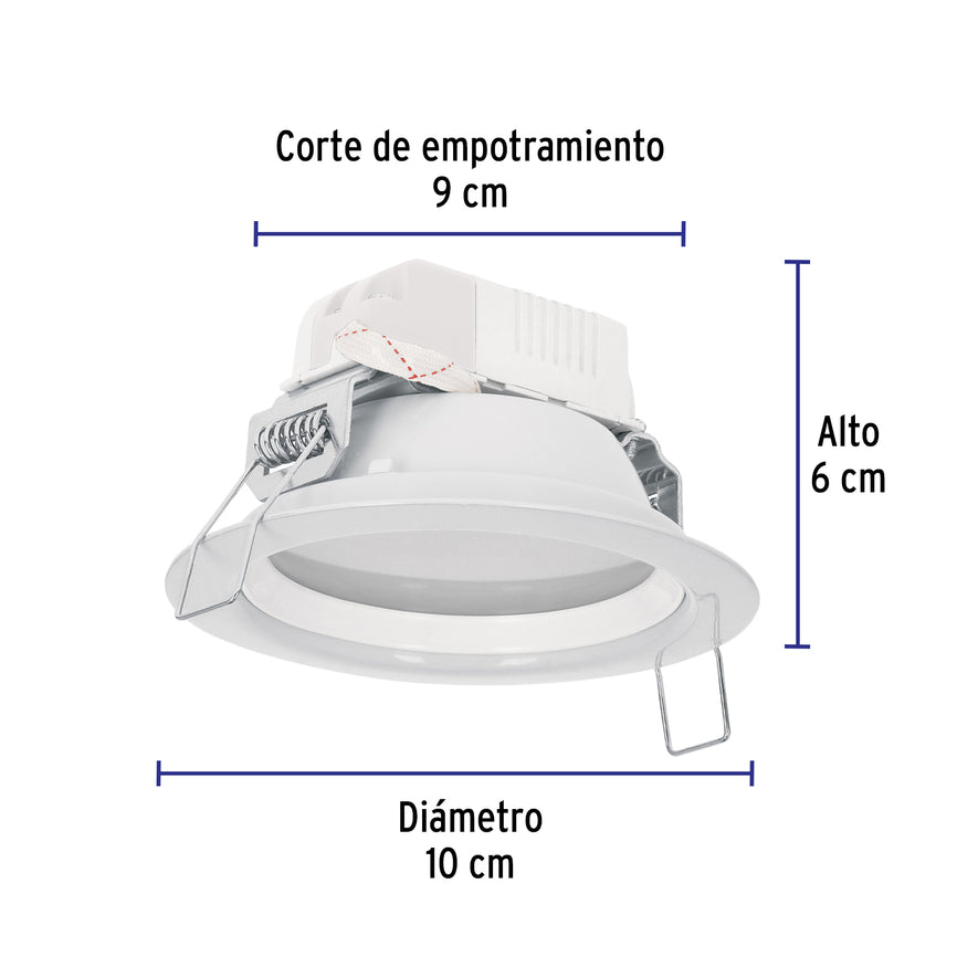 Luminario LED empotrado redondo de 5 W, luz de día, Volteck Caja con 2, 48346