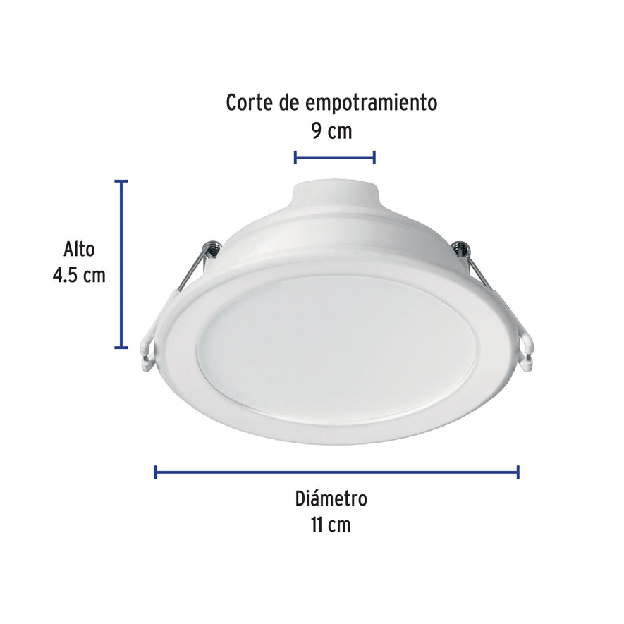 Luminario LED empotrable 7 W redondo, luz de día, Basic Caja con 4, 25087