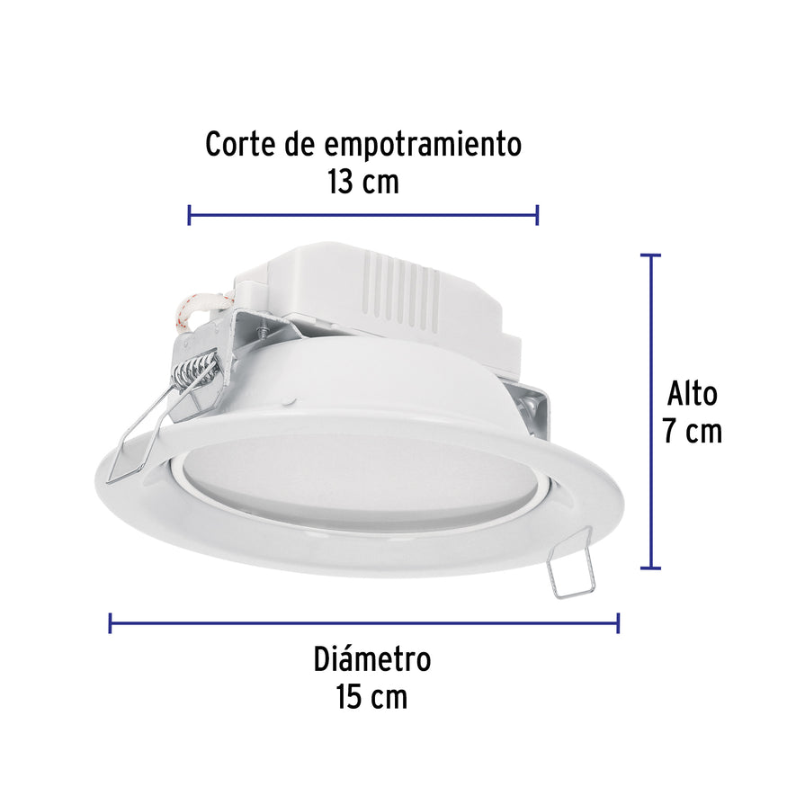 Luminario LED empotrado redondo de 6 W, luz cálida, Volteck Caja con 2, 48095
