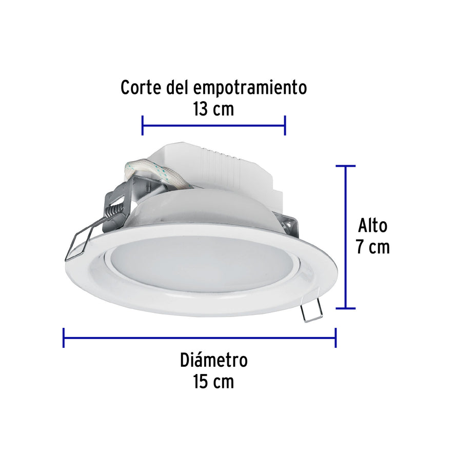 Luminario LED empotrado redondo de 6 W, luz de día, Volteck Caja con 2, 48347