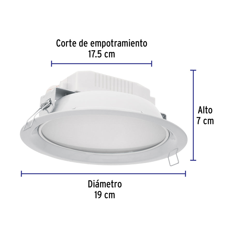 Luminario LED empotrado redondo de 12 W, luz de día, Volteck Caja con 2, 48348