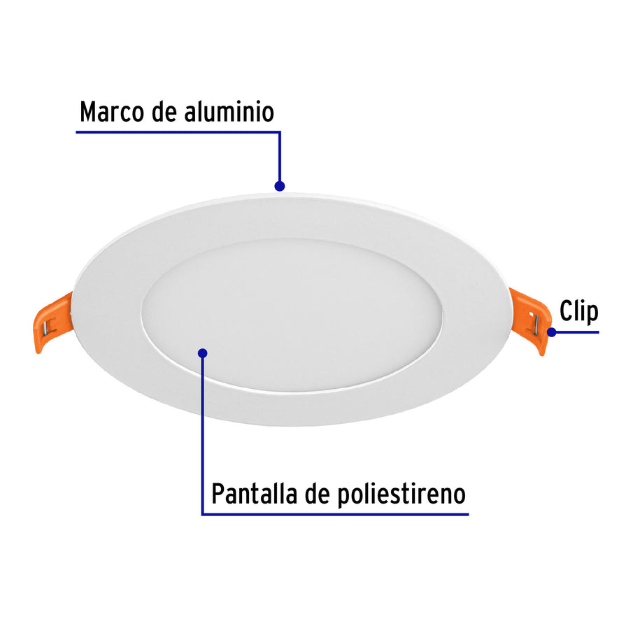 Luminario ultradelgado redondo p/empotrar 6W, luz de día Caja con 4, 48546