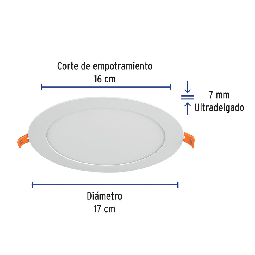 Luminario ultra delgado LED 12 W empotrar redondo luz cálida Caja con 4, 47410