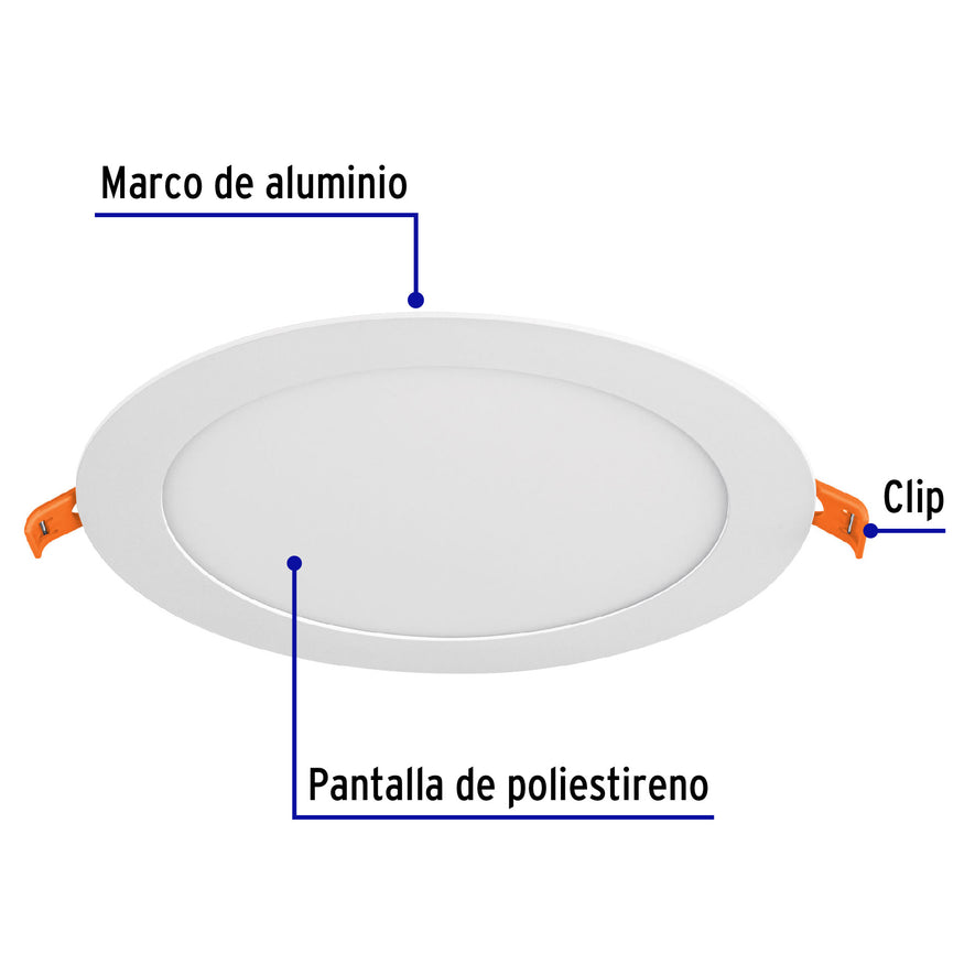 Luminario ultradelgado redondo p/empotrar 12W, luz de día Caja con 4, 48547
