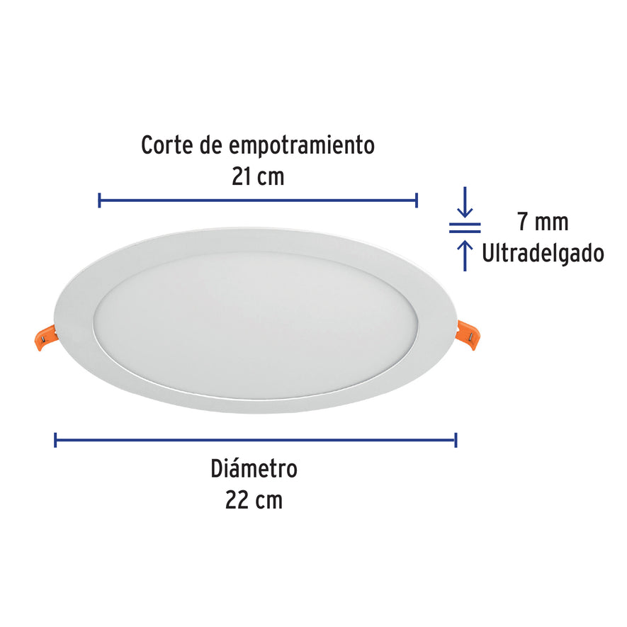 Luminario ultra delgado LED 18 W empotrar redondo luz cálida Caja con 2, 47411