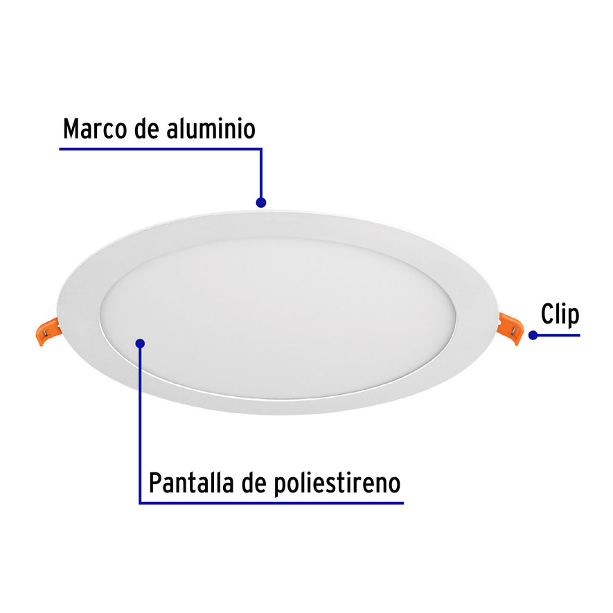 Luminario ultradelgado redondo p/empotrar 18W, luz de día Caja con 2, 48548