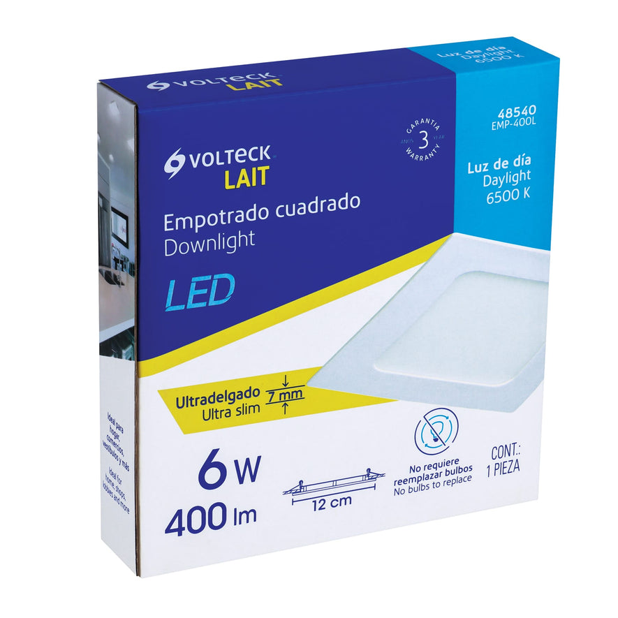 Luminario ultradelgado cuadrado p/empotrar 6W, luz de día Caja con 4, 48540