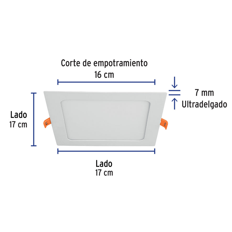 Luminario ultra delgado LED 12W empotrar cuadrado luz cálida Caja con 4, 47407