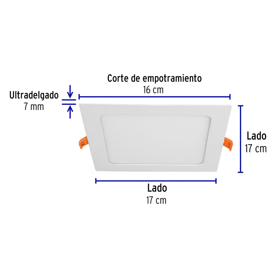 Luminario ultradelgado cuadrado p/empotrar 12W, luz de día Caja con 4, 48541
