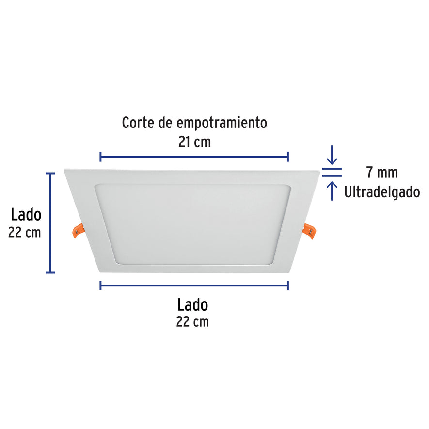 Luminario ultra delgado LED 18W empotrar cuadrado luz cálida Caja con 2, 47408
