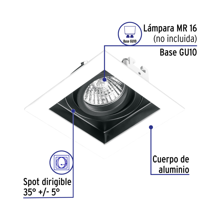 Luminario empotrable con 1 spot dirigible, blanco, VOLTECK Caja con 4, 49544