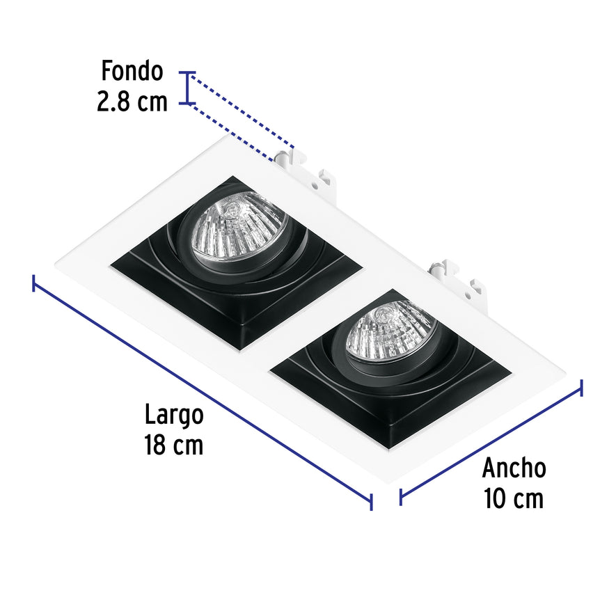 Luminario empotrable con 2 spots dirigibles, blanco, VOLTECK, 49549