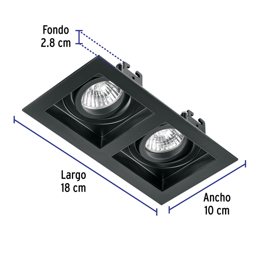 Luminario empotrable con 2 spots dirigibles, negro, VOLTECK, 49713