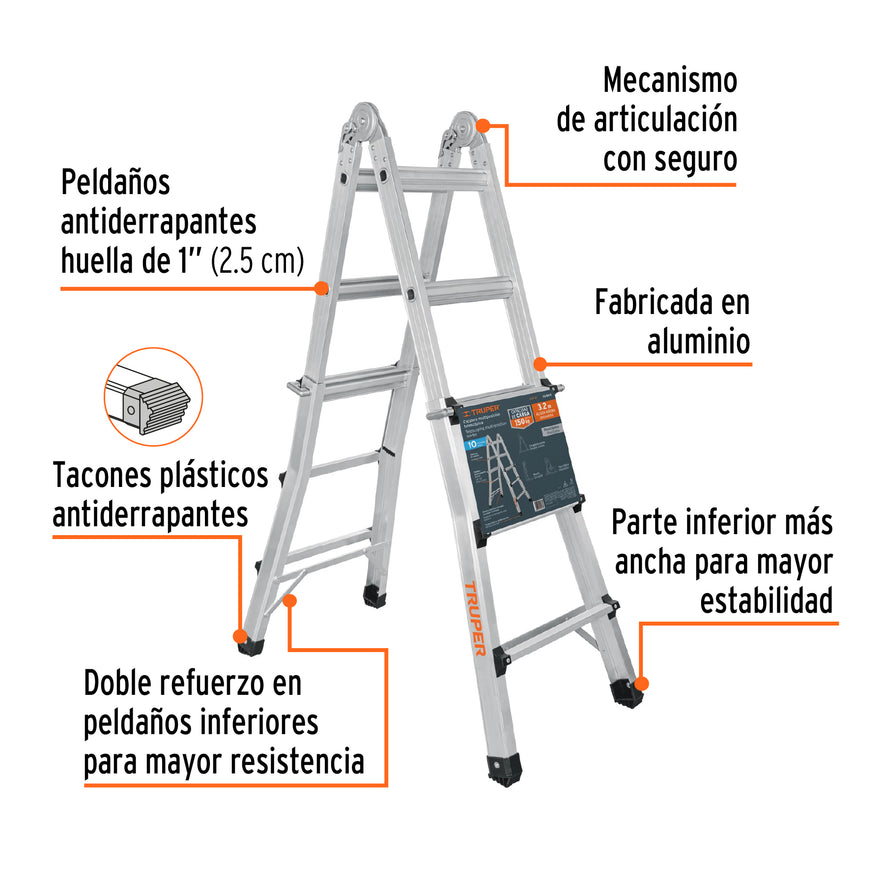 Multiescalera telescópica,3.2 m,capacidad de carga 150 kg, 101883