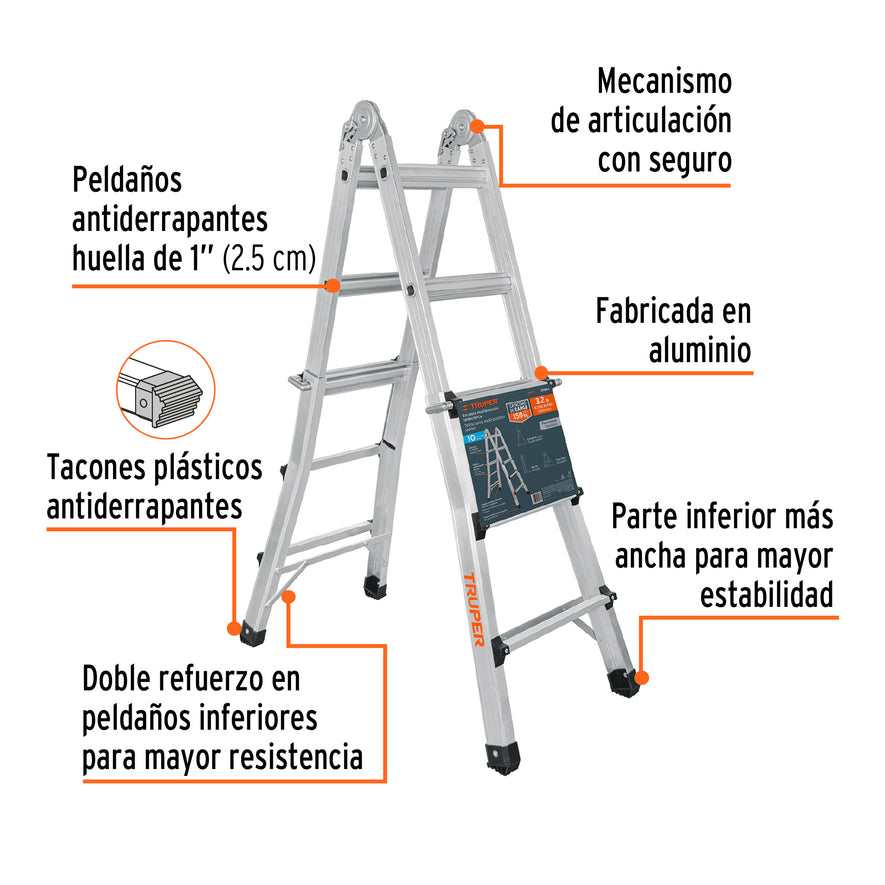 Multiescalera telescópica,4.5 m,capacidad de carga 150 kg, 101884