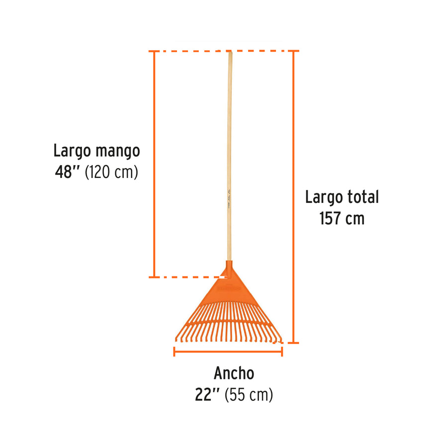 Escoba plástica para jardín, rígida, 22 dientes, mango 48' Caja con 6, 19786