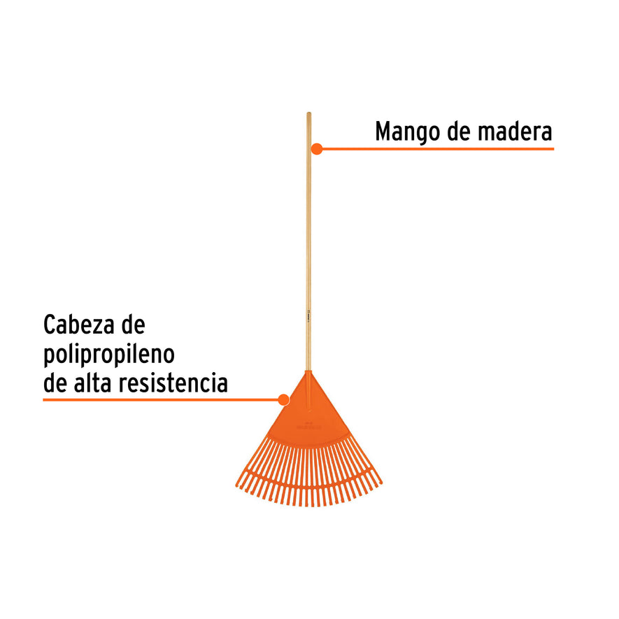 Escoba plástica para jardín, flexible, 26 dientes, mango 48' Caja con 6, 19787