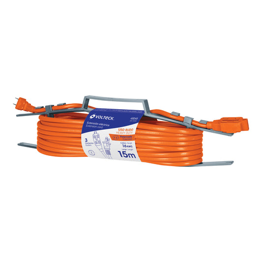 Extensión eléctrica de uso rudo 15 m 2x16 AWG, Volteck Caja con 4, 48048