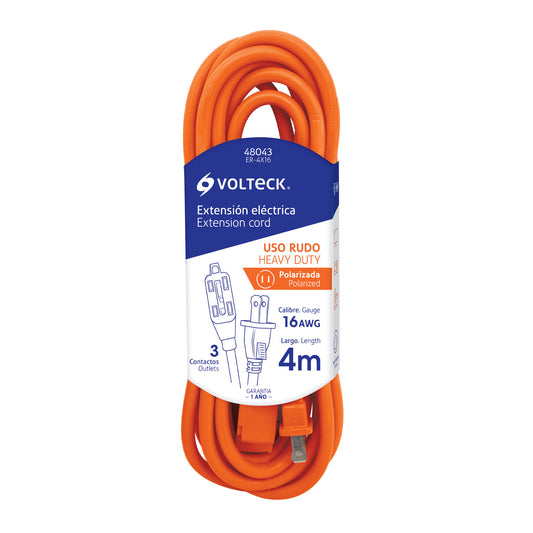 Extensión eléctrica de uso rudo 4 m 2x16 AWG, Volteck Caja con 5, 48043