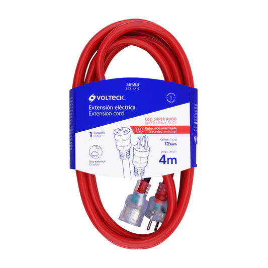 Extensión reforzada aterrizada 4 m calibre 12, Volteck Caja con 4, 46558