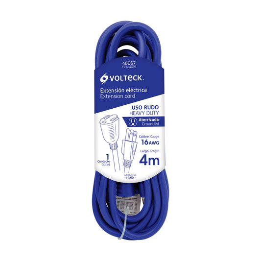 Extensión de uso rudo aterrizada 4 m 3x16 AWG, Volteck Caja con 4, 48057