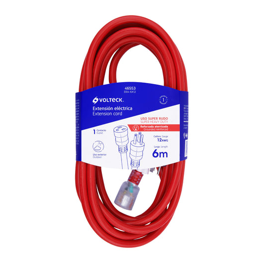 Extensión reforzada aterrizada 6 m 3x12 AWG, Volteck Caja con 2, 46553