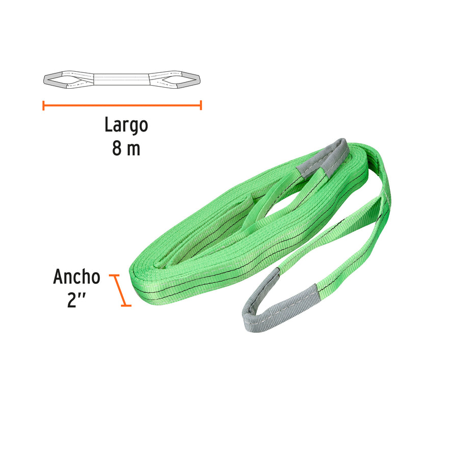 Eslinga de poliéster, ojo a ojo, 2' x 8 m, Truper, 17870