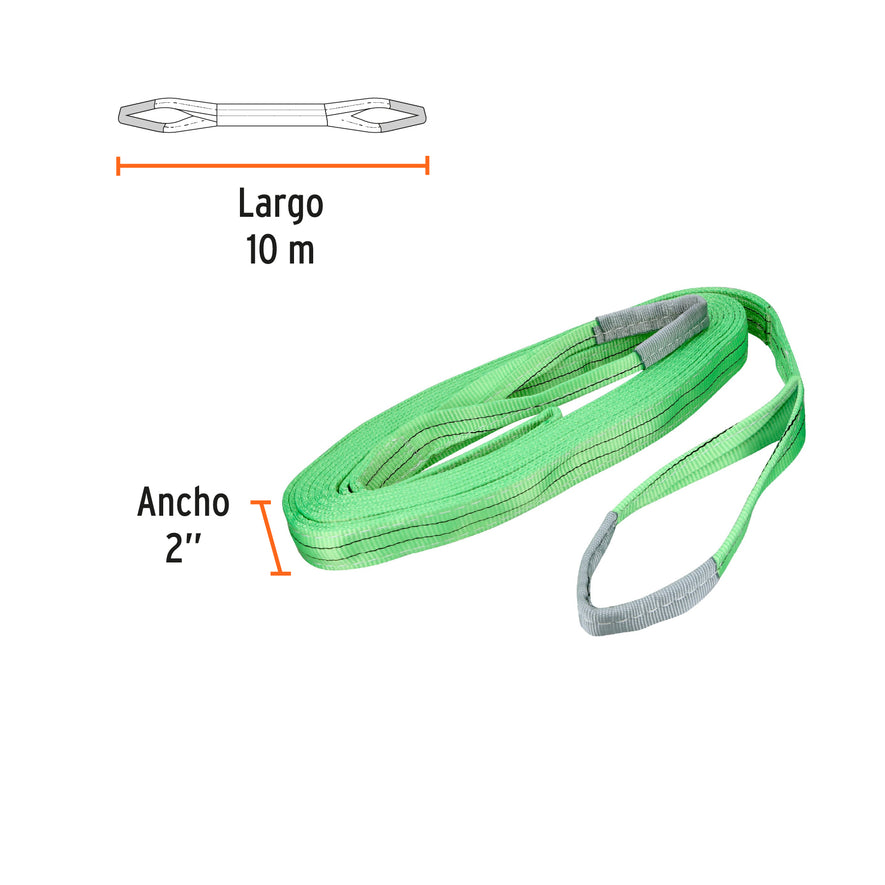 Eslinga de poliéster, ojo a ojo, 2' x 10 m, Truper, 17871