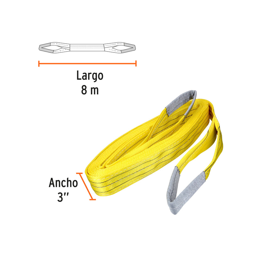 Eslinga de poliéster, ojo a ojo, 3' x 8 m, Truper, 17874