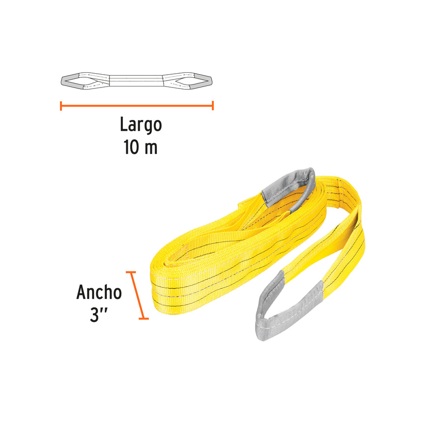 Eslinga de poliéster, ojo a ojo, 3' x 10 m, Truper, 17875