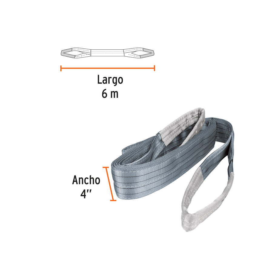Eslinga de poliéster, ojo a ojo, 4' x 6 m, Truper, 17877