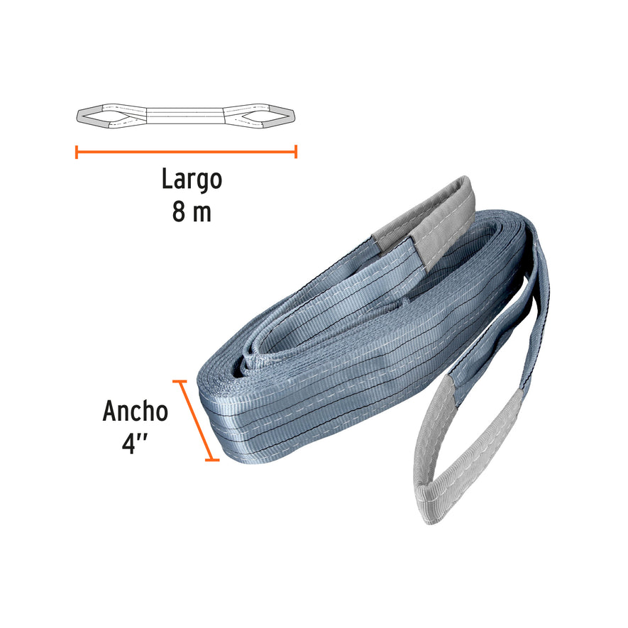 Eslinga de poliéster, ojo a ojo, 4' x 8 m, Truper, 17878