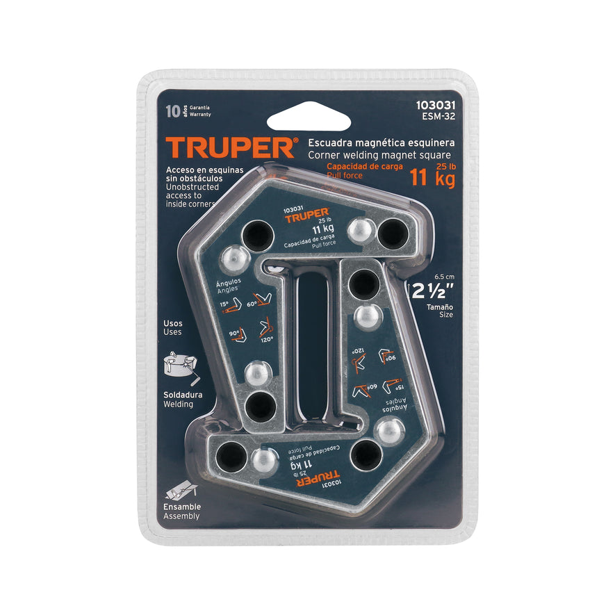 2 Escuadras magnéticas esquineras 3' capacidad 11 kg, TRUPER Caja con 3, 103031