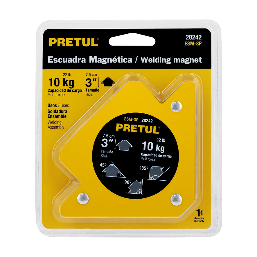 Escuadra magnética 3' para soldar, capacidad 10 kg, PRETUL Caja con 6, 28242