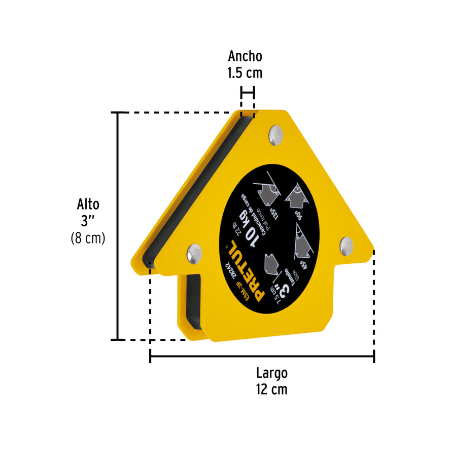 Escuadra magnética 3' para soldar, capacidad 10 kg, PRETUL Caja con 6, 28242
