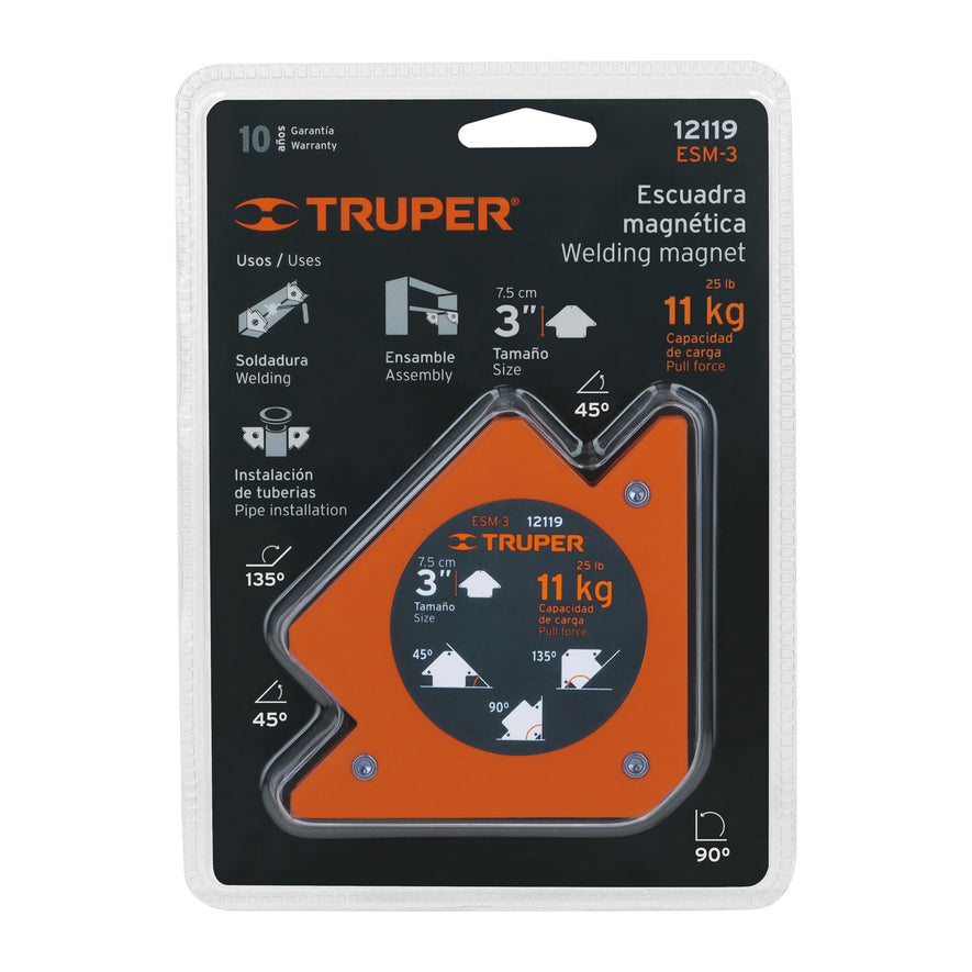 Escuadra magnética 3' para soldar, capacidad 11 kg, TRUPER Caja con 6, 12119