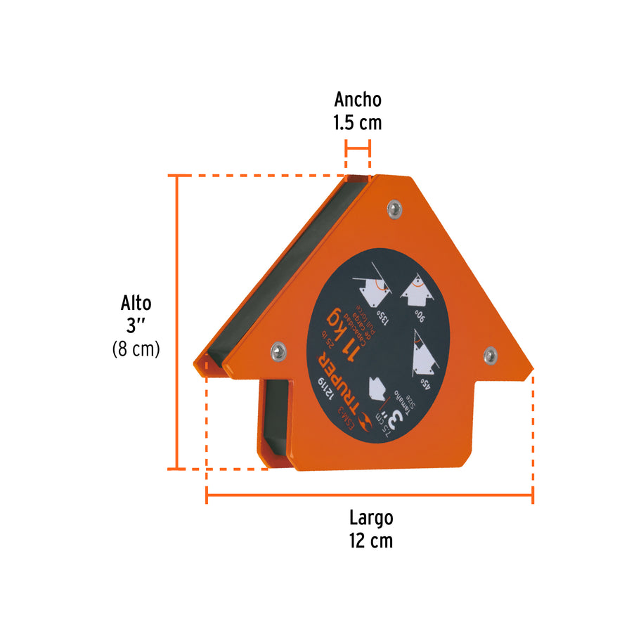 Escuadra magnética 3' para soldar, capacidad 11 kg, TRUPER Caja con 6, 12119
