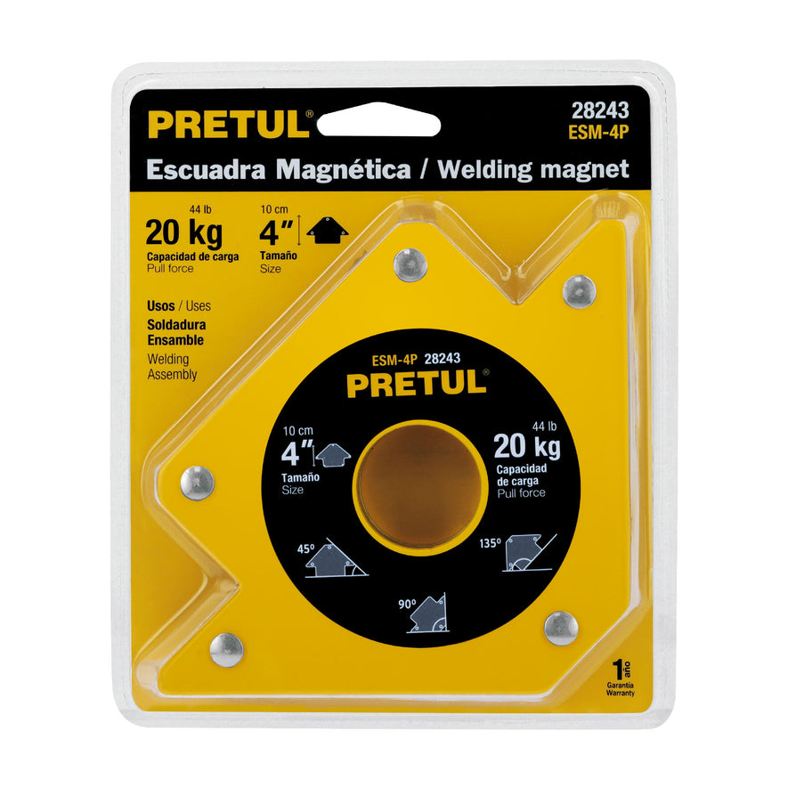 Escuadra magnética 4' para soldar, capacidad 20 kg, PRETUL Caja con 4, 28243