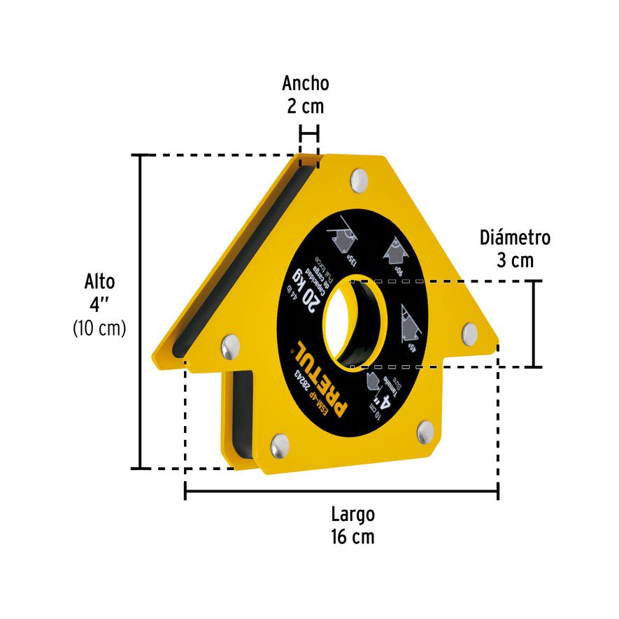 Escuadra magnética 4' para soldar, capacidad 20 kg, PRETUL Caja con 4, 28243